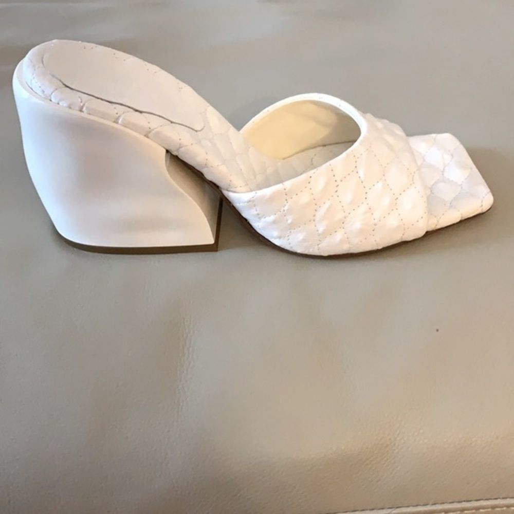 Tibi White Leather Ostrich Embossed Block Heel Sandals - Picture 7 of 15